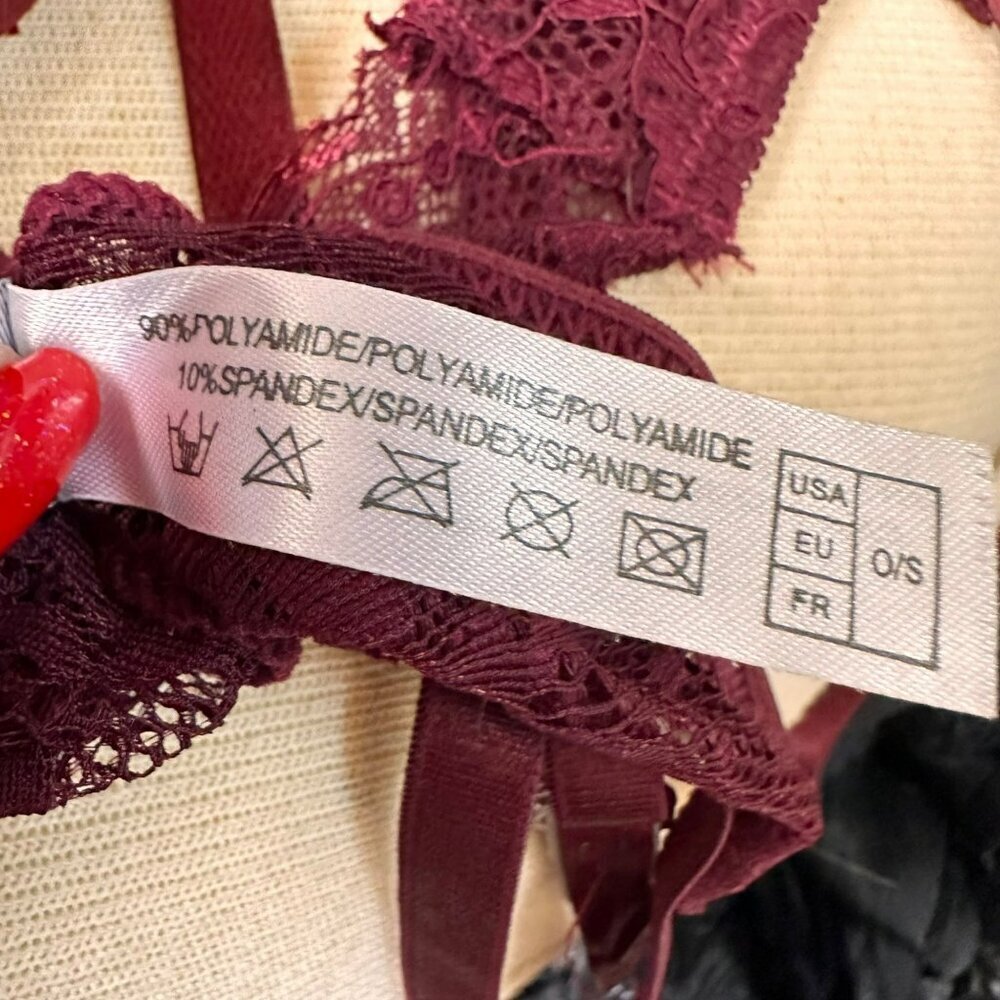 Oh La La Cherri Sexy Burgundy Lace Bralette,Panty & Garter Belt 3 Piece Lingerie - Picture 12 of 13